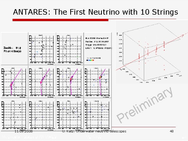 ANTARES: The First Neutrino with 10 Strings P 11. 09. 2008 M. Circella –