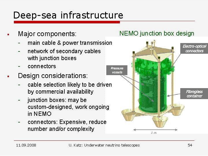 Deep-sea infrastructure § Major components: § NEMO junction box design main cable & power