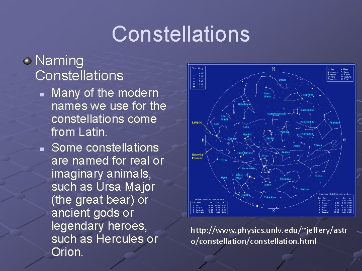 Constellations Naming Constellations n n Many of the modern names we use for the