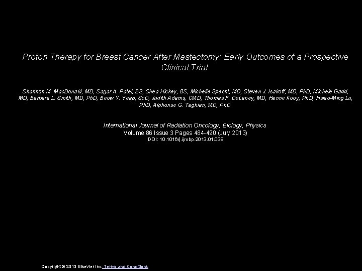 Proton Therapy for Breast Cancer After Mastectomy: Early Outcomes of a Prospective Clinical Trial