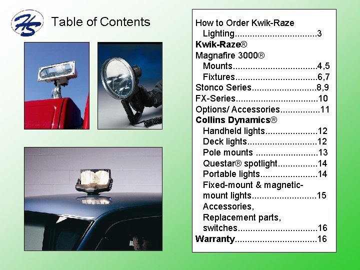 Table of Contents How to Order KwikRaze Lighting