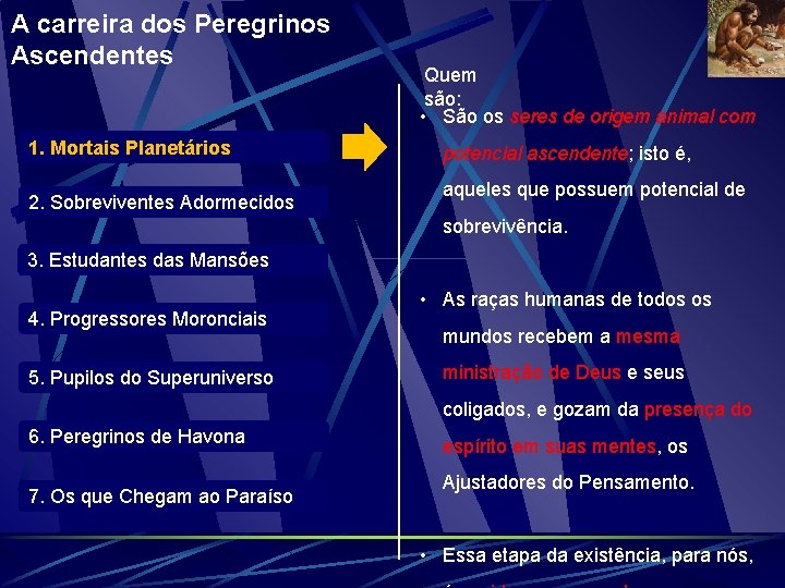 A carreira dos Peregrinos Ascendentes 1. Mortais Planetários 2. Sobreviventes Adormecidos Quem são: •