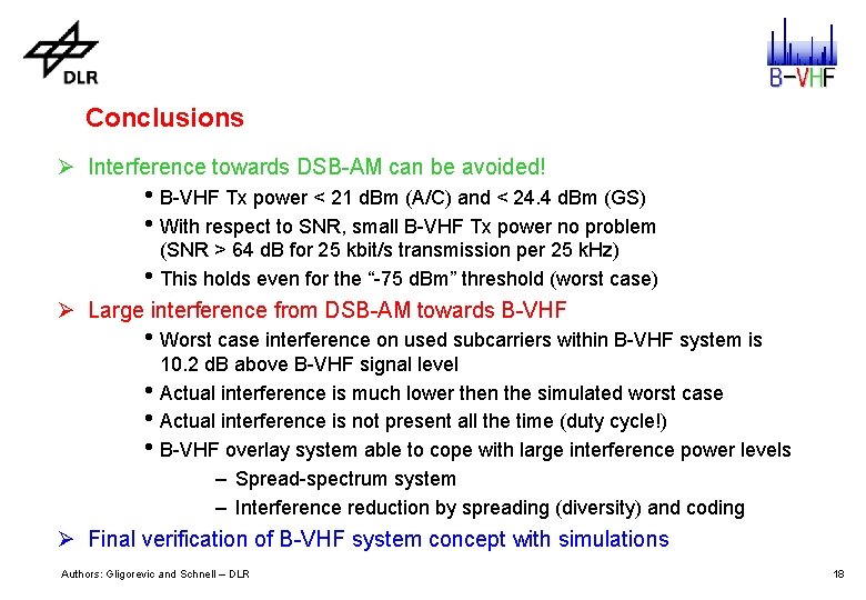 Conclusions Ø Interference towards DSB-AM can be avoided! h B-VHF Tx power < 21