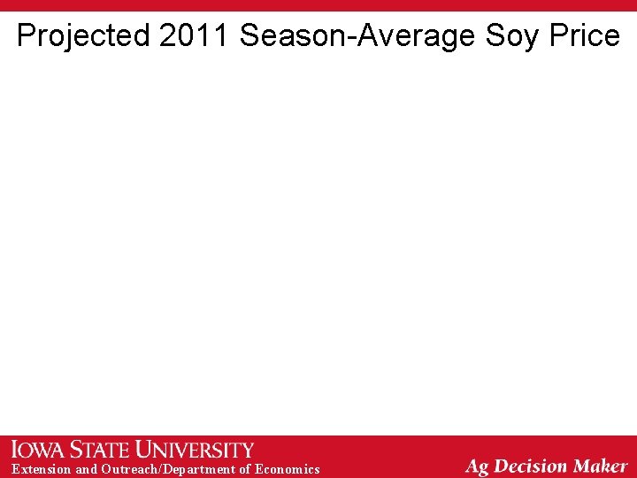 Projected 2011 Season-Average Soy Price Extension and Outreach/Department of Economics Projected 2011 Season-Average Soy Price Extension and Outreach/Department of Economics