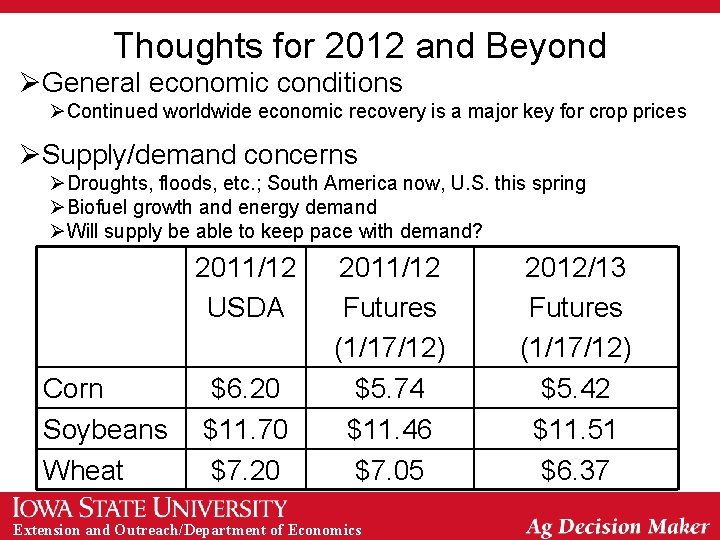 Thoughts for 2012 and Beyond ØGeneral economic conditions ØContinued worldwide economic recovery is a Thoughts for 2012 and Beyond ØGeneral economic conditions ØContinued worldwide economic recovery is a