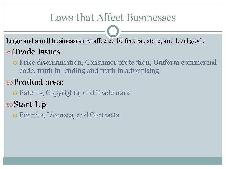 Laws that Affect Businesses Large and small businesses are affected by federal, state, and