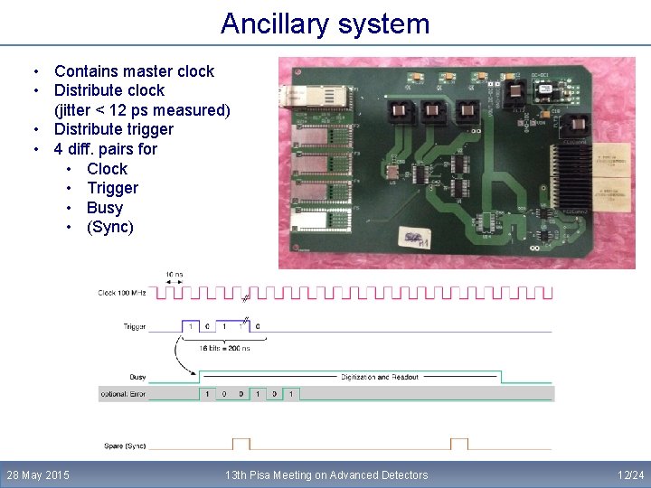 Ancillary system • Contains master clock • Distribute clock (jitter < 12 ps measured)