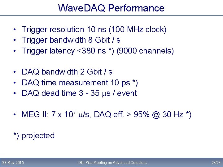 Wave. DAQ Performance • Trigger resolution 10 ns (100 MHz clock) • Trigger bandwidth