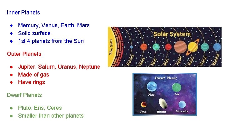 Inner Planets ● Mercury, Venus, Earth, Mars ● Solid surface ● 1 st 4 Inner Planets ● Mercury, Venus, Earth, Mars ● Solid surface ● 1 st 4