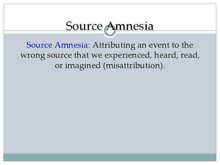 Source Amnesia: Attributing an event to the wrong source that we experienced, heard, read,