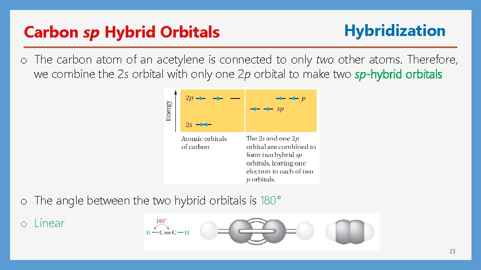 Carbon sp Hybrid Orbitals Hybridization o The carbon atom of an acetylene is connected