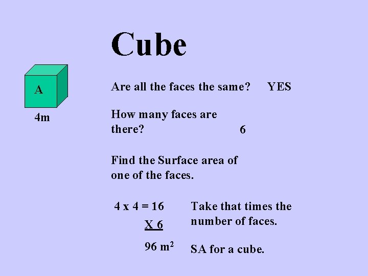 Cube A Are all the faces the same? 4 m How many faces are