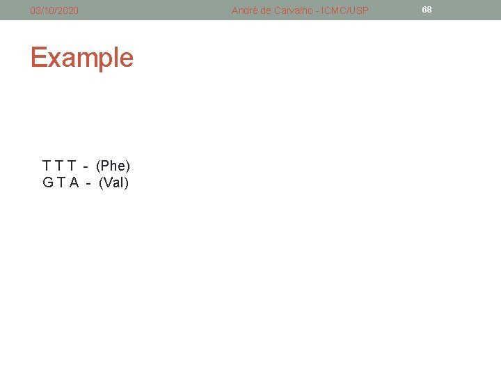 03/10/2020 Example T T T - (Phe) G T A - (Val) André de 03/10/2020 Example T T T - (Phe) G T A - (Val) André de