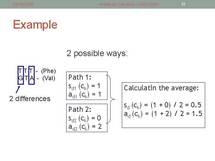 03/10/2020 André de Carvalho - ICMC/USP 72 Example 2 possible ways: T T T 03/10/2020 André de Carvalho - ICMC/USP 72 Example 2 possible ways: T T T