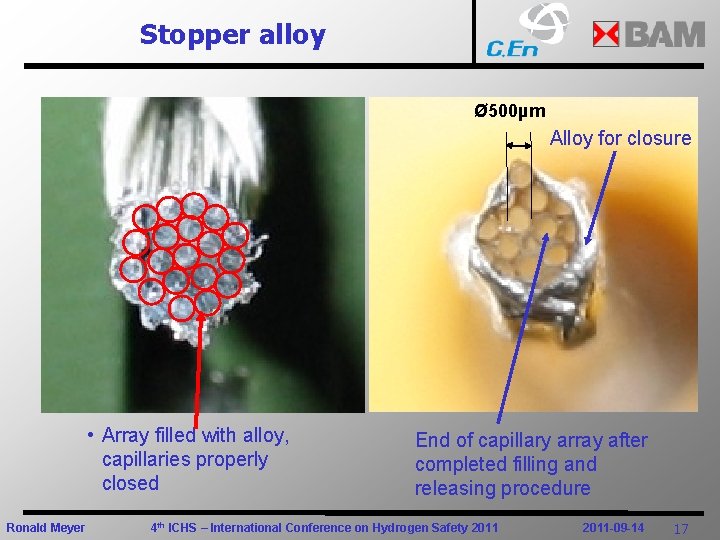 Stopper alloy Ø 500µm Alloy for closure • Array filled with alloy, capillaries properly
