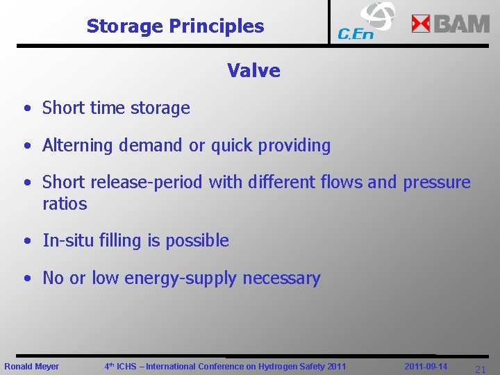 Storage Principles Valve • Short time storage • Alterning demand or quick providing •