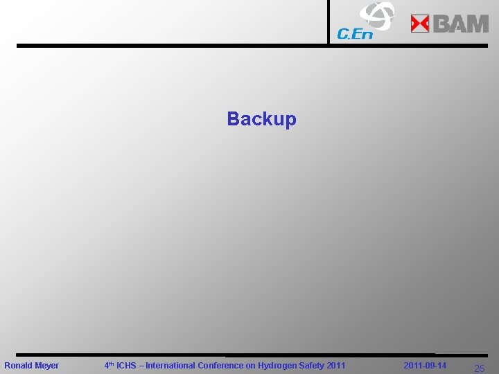 Backup Ronald Meyer 4 th ICHS – International Conference on Hydrogen Safety 2011 -09
