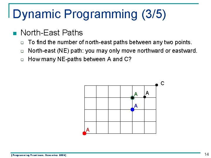 Dynamic Programming (3/5) n North-East Paths q q q To find the number of Dynamic Programming (3/5) n North-East Paths q q q To find the number of