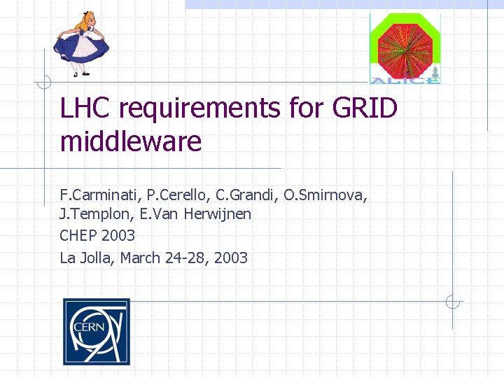 LHC requirements for GRID middleware F. Carminati, P. Cerello, C. Grandi, O. Smirnova, J.