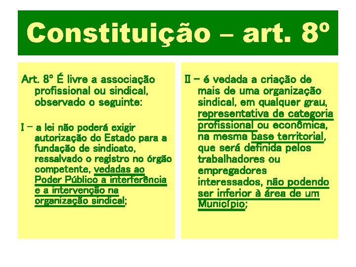 Constituição – art. 8º Art. 8º É livre a associação profissional ou sindical, observado