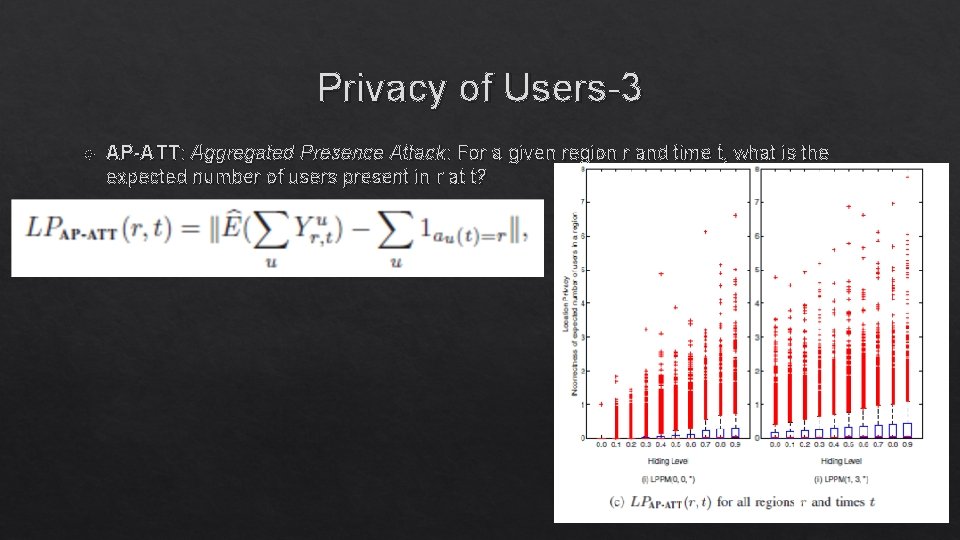 Privacy of Users-3 AP-ATT: Aggregated Presence Attack: For a given region r and time Privacy of Users-3 AP-ATT: Aggregated Presence Attack: For a given region r and time