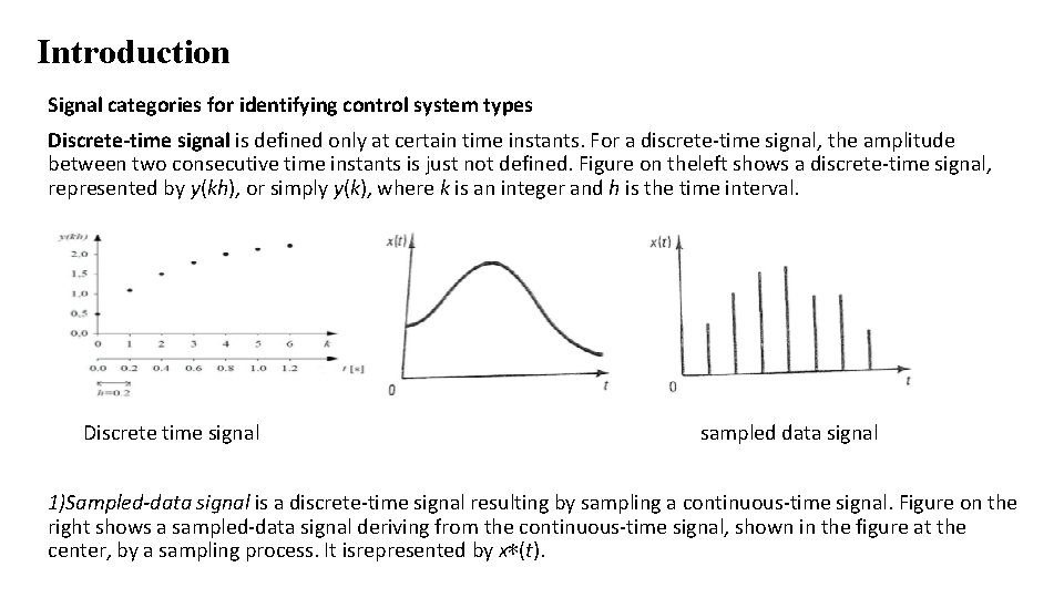 Introduction Signal categories for identifying control system types Discrete-time signal is defined only at