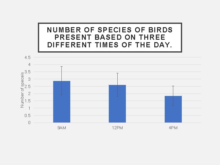 NUMBER OF SPECIES OF BIRDS PRESENT BASED ON THREE DIFFERENT TIMES OF THE DAY.