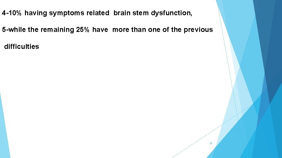 4 -10% having symptoms related brain stem dysfunction, 5 -while the remaining 25% have 4 -10% having symptoms related brain stem dysfunction, 5 -while the remaining 25% have