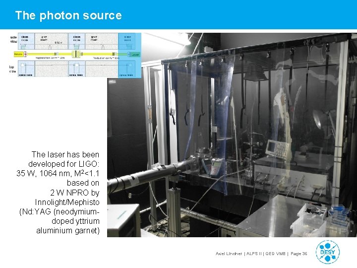The photon source The laser has been developed for LIGO: 35 W, 1064 nm,