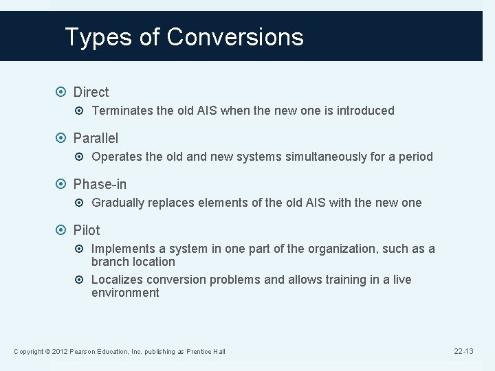 Types of Conversions Direct Terminates the old AIS when the new one is introduced