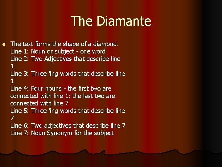 The Diamante l The text forms the shape of a diamond. Line 1: Noun