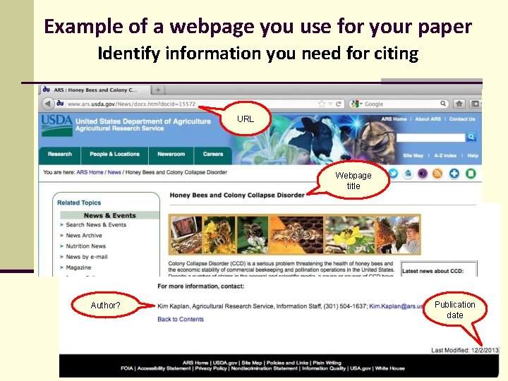 Example of a webpage you use for your paper Identify information you need for