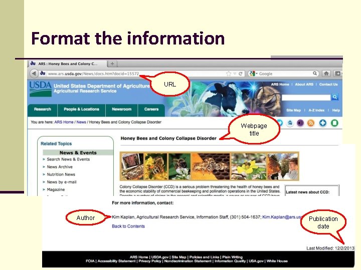 Format the information URL Webpage title Author Publication date 