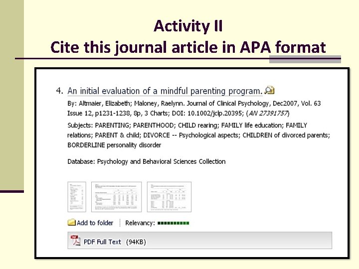 Activity II Cite this journal article in APA format 