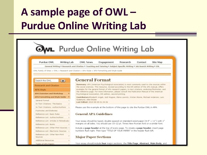 A sample page of OWL – Purdue Online Writing Lab 