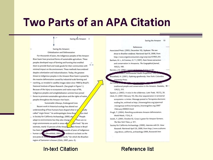 Two Parts of an APA Citation In-text Citation Reference list 