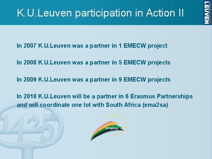 K. U. Leuven participation in Action II In 2007 K. U. Leuven was a