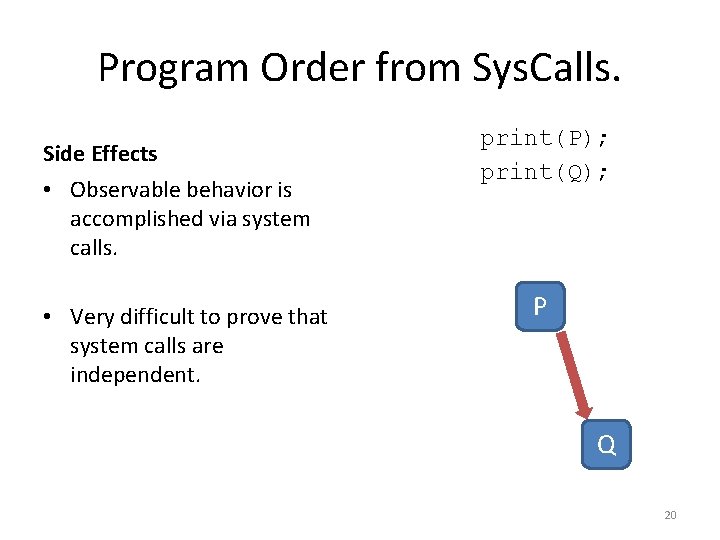 Program Order from Sys. Calls. Side Effects • Observable behavior is accomplished via system