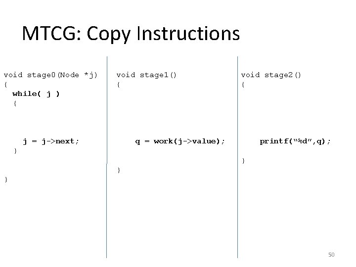 MTCG: Copy Instructions void stage 0(Node *j) { while( j ) { void stage