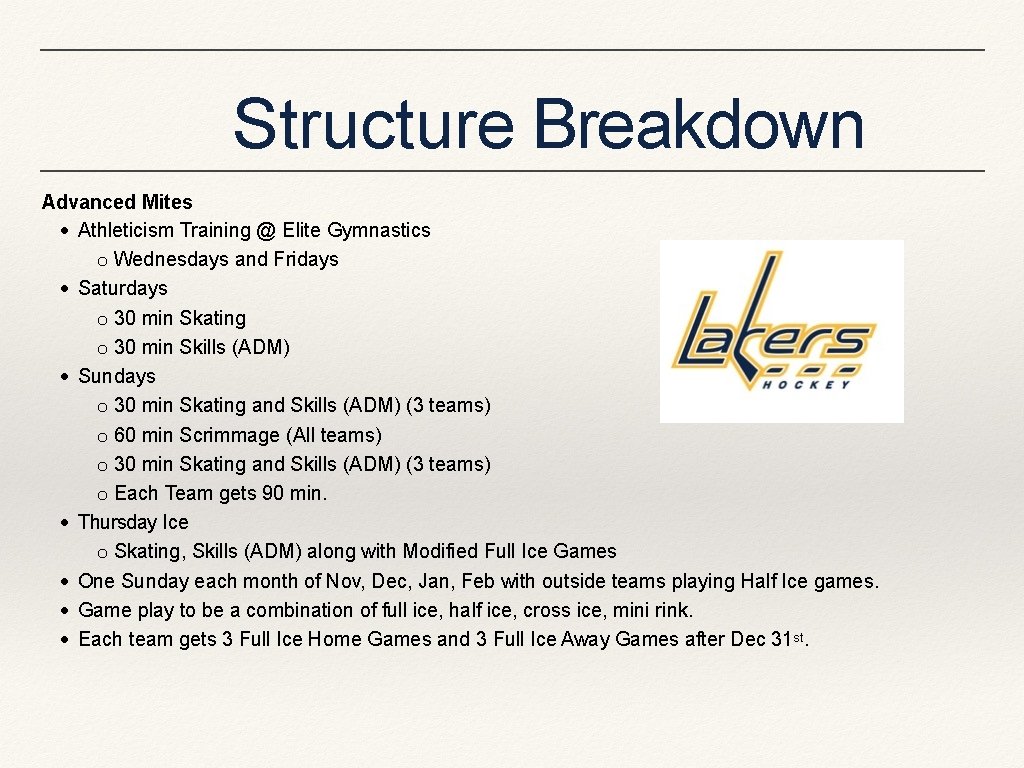 Structure Breakdown Advanced Mites Athleticism Training @ Elite Gymnastics o Wednesdays and Fridays Saturdays