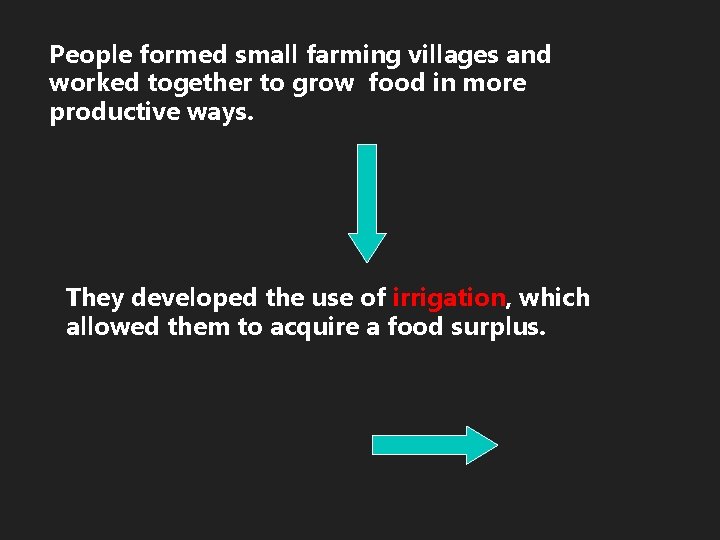 People formed small farming villages and worked together to grow food in more productive