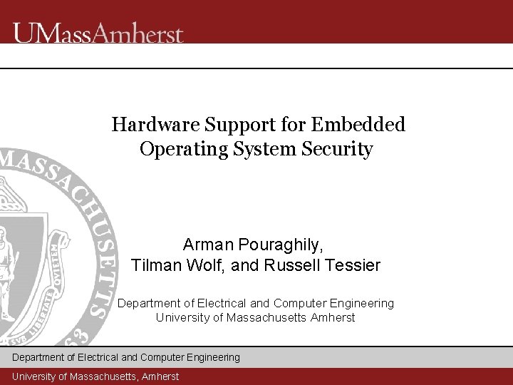 Hardware Support for Embedded Operating System Security Arman Pouraghily, Tilman Wolf, and Russell Tessier