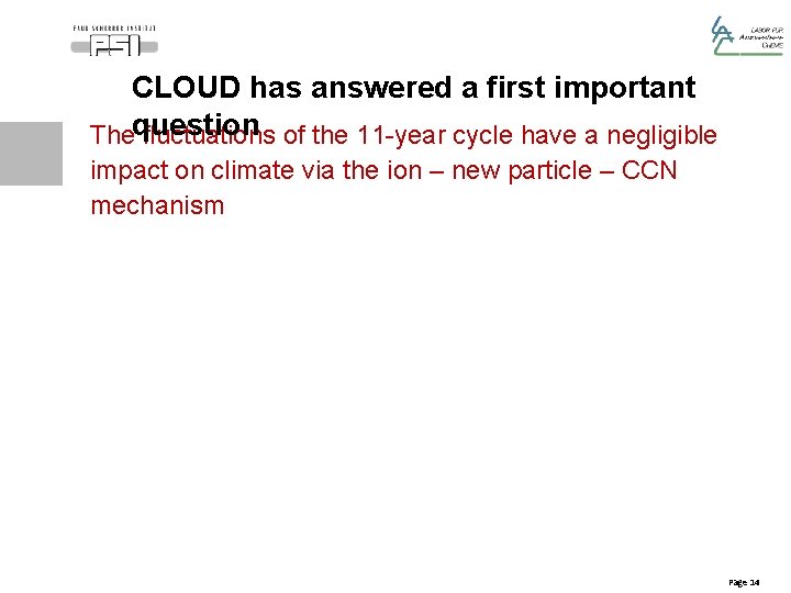 CLOUD has answered a first important Thequestion fluctuations of the 11 -year cycle have