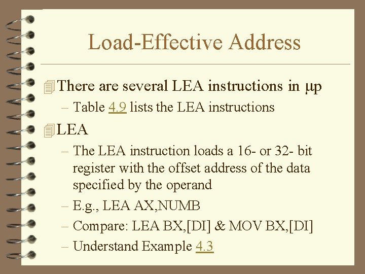Load-Effective Address 4 There are several LEA instructions in p – Table 4. 9