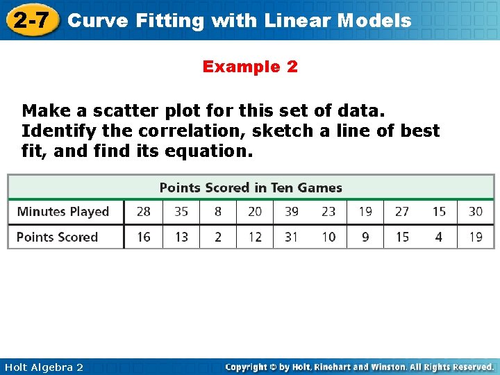 2 -7 Curve Fitting with Linear Models Example 2 Make a scatter plot for