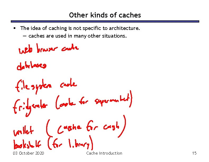 Other kinds of caches § The idea of caching is not specific to architecture.