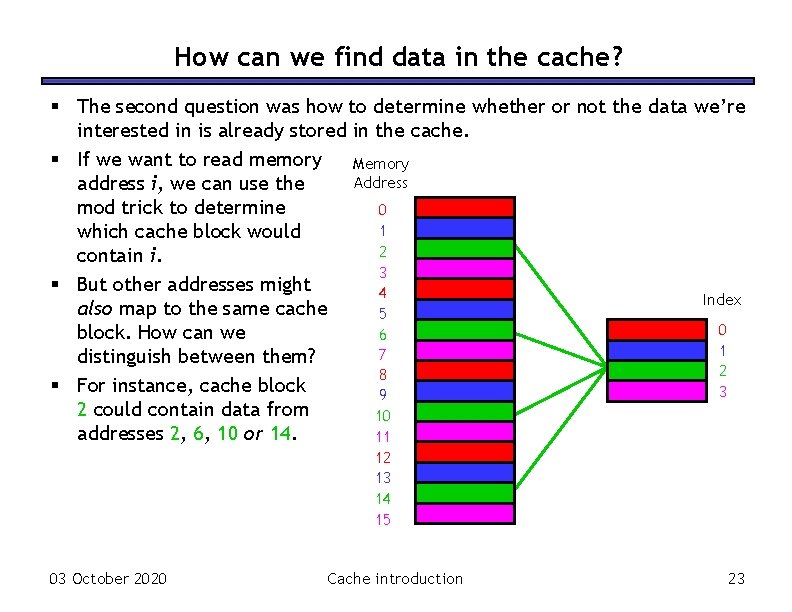 How can we find data in the cache? § The second question was how
