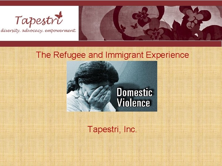 Domestic Violence The Refugee and Immigrant Experience Tapestri, Inc. 