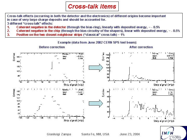 Cross-talk items Cross-talk effects (occurring in both the detector and the electronics) of different