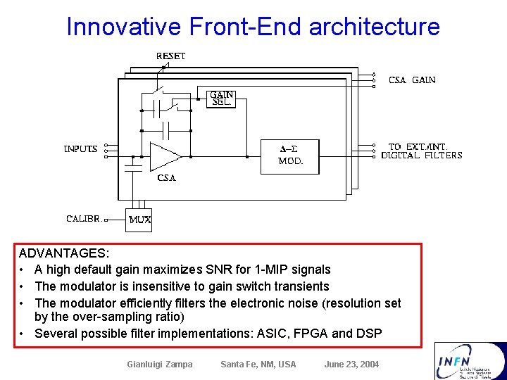 Innovative Front-End architecture ADVANTAGES: • A high default gain maximizes SNR for 1 -MIP